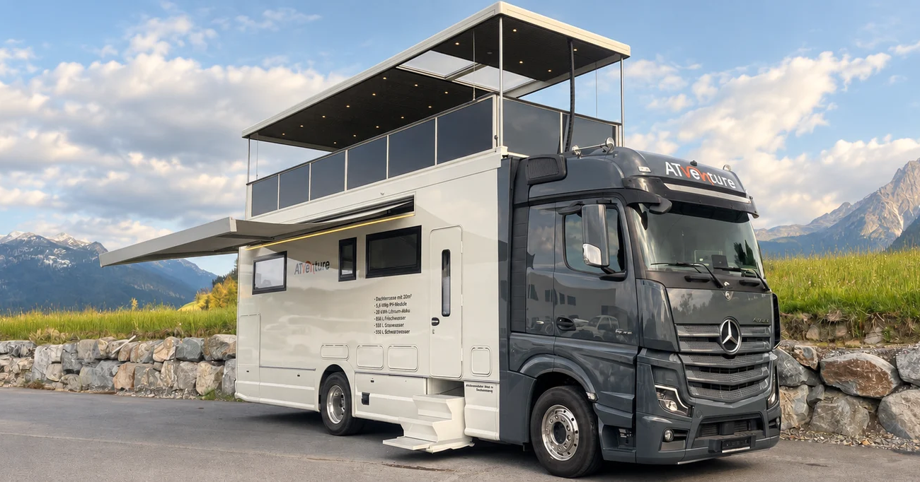 ATventure 1070 : ce camping-car de luxe embarque une terrasse de 19 m² sur le toit