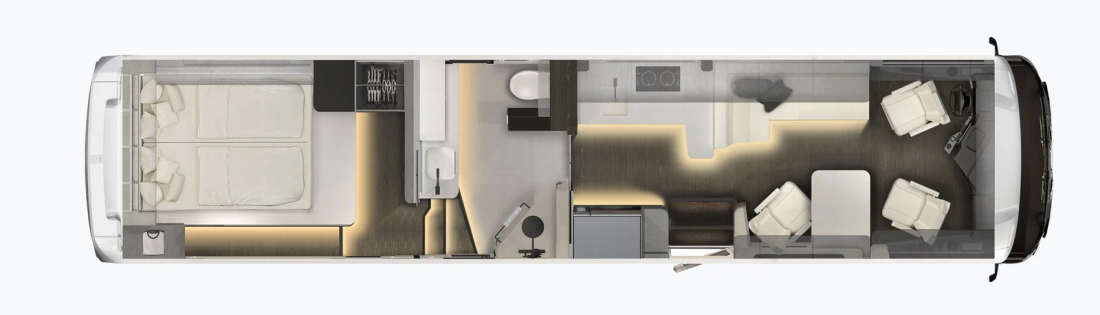 Plan du Concorde Centurion 1100 GI avec fauteuil supplémentaire, table latérale et chambre arrière